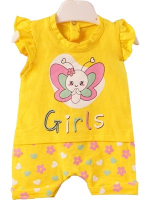 Bebegen Kız Bebek Sarı Kelebek Baskılı Tulum