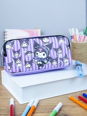 OneSize Kalem Kutusu Kuromi Temalı Bölmeli Vegan Deri Çift Gözlü Kalemlik