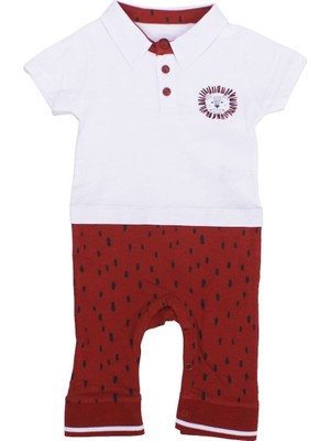 Bebegen Erkek Bebek Beyaz Bordo Polo Yakalı Çıt Çıtlı Tulum
