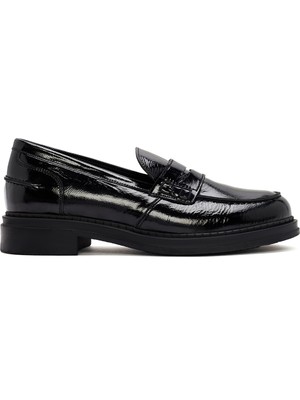 Derimod Kadın Siyah Rugan Deri Maskülen Loafer 24WFD413416