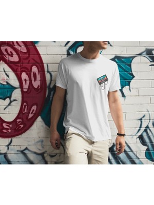 Parspera Shop Beyaz Oversize T-Shirt Unisex Baskılı Tape