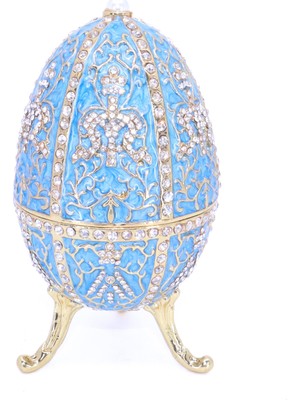 Otantik Swaroski Taşlı Büyük Faberge Yumurta Takı Kutusu - Mavi