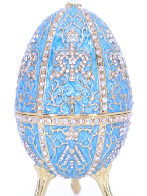 Otantik Swaroski Taşlı Büyük Faberge Yumurta Takı Kutusu - Mavi