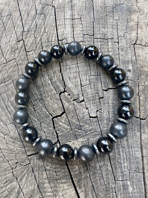 Gökçeada 8 mm Shungite Taşı Oniks Hematit Taşı Doğaltaş Erkek Bileklik