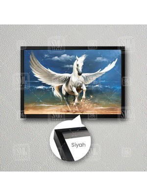 Sml Tablo Dalgaların Önünde Koşan Kanatlı At Çerçeveli Yatay Kanvas Tablo