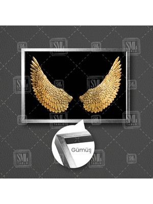 Sml Tablo Gold Açık Melek Kanadı Siyah Fon Çerçeveli Yatay Kanvas Tablo
