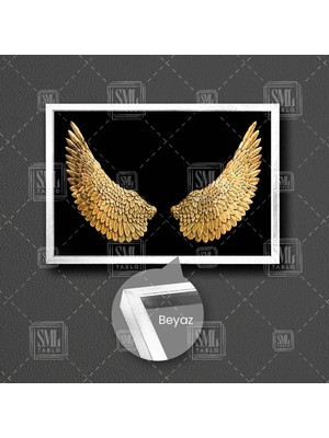 Sml Tablo Gold Açık Melek Kanadı Siyah Fon Çerçeveli Yatay Kanvas Tablo