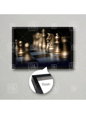 Sml Tablo Gold Satranç Takımı Altın Rengi At Fil Ve Piyon Satranç Tahtası Çerçeveli Yatay Kanvas Tablo