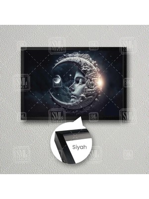 Sml Tablo Ay Sembolü Uyuyan Ay Gece Yıldızların Arasında Çerçeveli Yatay Kanvas Tablo