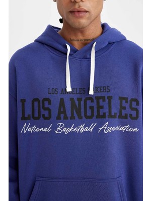 DeFactoFit NBA Los Angeles Lakers Comfort Fit Kapüşonlu Kalın Sweatshirt C9255AX24AU