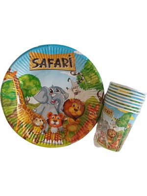 Ngüzel Party Safari Hayvanlar Doğrum Günü 8 Adet Karton Tabak + 8 Adet Karton Bardak Seti