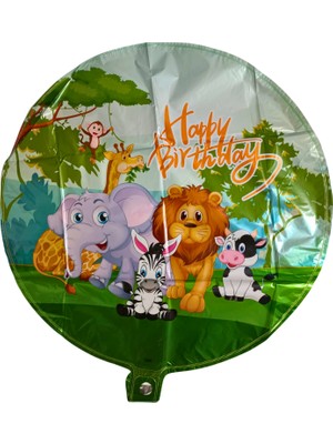 Ngüzel Party Safari Yuvarlak Happy Birthday Folyo Balon 43 Cm - 17 Inç