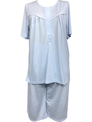 Nena NENA-26367-BAYAN Kısa Kollu Robalı Patlı % 100 Pamuk Viskon Kapri Pijama Takımı