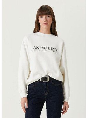 Anine Bing Krem Logo Baskılı Pamuk Sweatshirt Beden :L