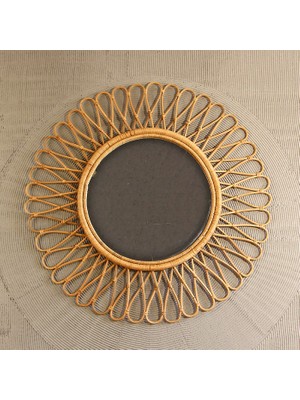 Amor Concept Amorconcept Yuvarlak Doğal Rattan Duvar Aynası 80 Cm (Ayna 44 Cm) Bej Rafya 1 80 Cm Duvar Aynası