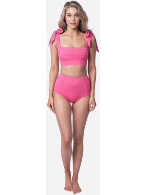 Pembe Toparlayıcı Yüksek Bel Bikini Altı Astarlı Uv Korumalı