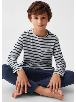 Mango Kids Çizgili Pamuklu Uzun Pijama