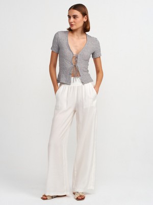 Dilvin 31224 Önü Bağcıklı Dantel Top-Gri