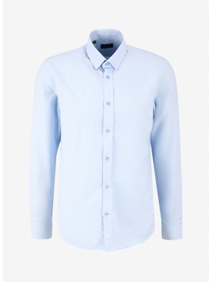 Fabrika Fabrika Basic Alttan Britli Yaka Armürlü Açık Mavi Erkek Gömlek Maydos 404