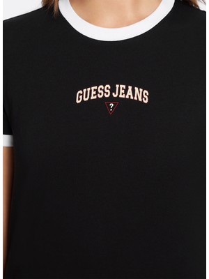 Guess Bisiklet Yaka Desenli Siyah Kadın T-Shirt Gj Ss Cn Reg Guess J - Mıd Organıc