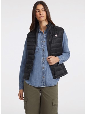 Guess Siyah Kadın Yelek Gj Puffer Vest - Recy Irıdescent Ny