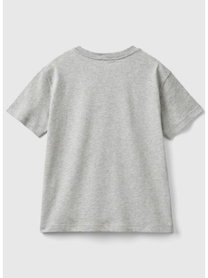 Benetton Baskılı Gri Melanj Erkek T-Shirt 3I1XC10JL 501