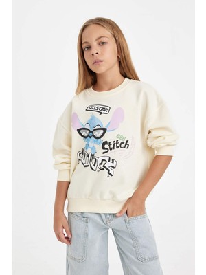 DeFacto Kız Çocuk Disney Lilo & Stitch Relax Fit Bisiklet Yaka Sweatshirt C9516A824AU