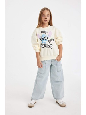 DeFacto Kız Çocuk Disney Lilo & Stitch Relax Fit Bisiklet Yaka Sweatshirt C9516A824AU