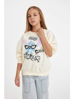 DeFacto Kız Çocuk Disney Lilo & Stitch Relax Fit Bisiklet Yaka Sweatshirt C9516A824AU