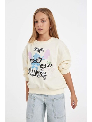 DeFacto Kız Çocuk Disney Lilo & Stitch Relax Fit Bisiklet Yaka Sweatshirt C9516A824AU