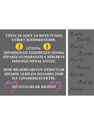 Giftpuffy Isme Özel 10'Lu Çeyiz Kutusu Sticker Seti - Kırmızı Gül Desenli