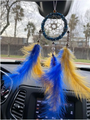 Araç Balkon Aksesuar El Yapımı Düş Kapanı Sarı Lacivert Rüya Kapanı Araba Dikiz Aynası Süsü