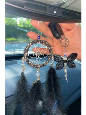 Araç Balkon Aksesuar Araba Dikiz Aynası Süsü Siyah Takım Yusufçuk Anahtarlıklı 19