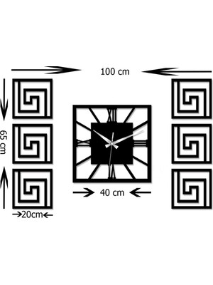 Odun Marketi 100 x 65 Dekoratif Yan Tablolu Duvar Saati Seti Ev Dekorasyonu Siyah