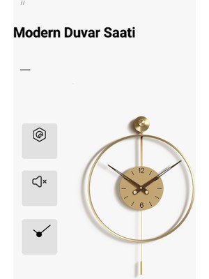 MetaQuartz Aksesuar Metal Orta Boy - Timelles Premium Gold Solo , Modern Dekoratif Sarkaçlı Metal Duvar Saati 50 x 75 A