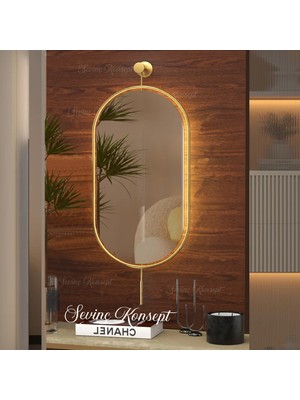 Sevinç Konsept Led'li Serenity Gold 38X70 cm Ayna, Dekoratif Koridor Duvar Salon Mutfak Banyo Ofis Makyaj Aynası