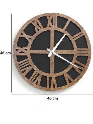 Hobimax Ahşap Dekoratif Lüx, Büyük Boy Ahşap Duvar Saati Roma Rakamlı Siyah