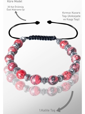 Tesbih Atölyesi Sertifikalı Gerçek Hematit - Kırmızı Kuvars Taşı Bileklik  Ayarlamalı