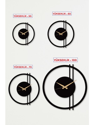 Gowpen Art Yuvarlak Double Line Metal Siyah Duvar Saati - Ev / Ofis Saati - Hediye Saat - 60 x 58 cm 60 x 58 M