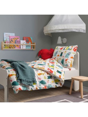 IKEA Lattjo Çocuk Hayvan Desenli Renkli Nevresim Takımı Ve Çocuk Aktivite Kırmızı Çizim Çantası 35x27 Cm