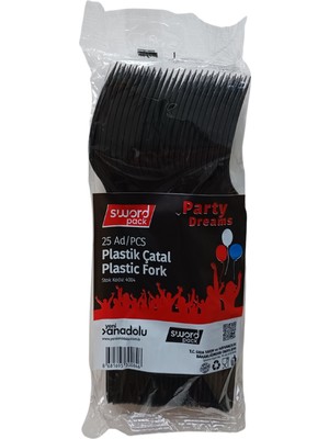 Ngüzel Party Siyah Renkli Plastik Lüks Doğum Günü Parti Çatalı 25'Li