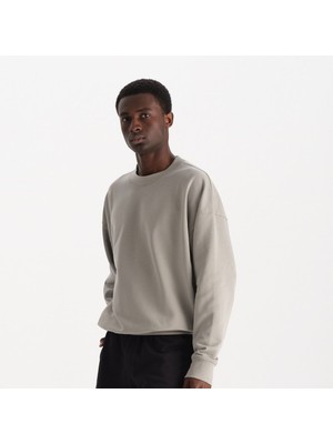 Uniu Erkek Gri %100 Organik Pamuk Bisiklet Yaka Oversize Sweatshirt
