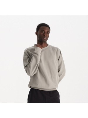 Uniu Erkek Gri %100 Organik Pamuk Bisiklet Yaka Oversize Sweatshirt