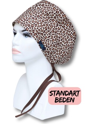 Doktorbonem Standart Beden Leopar Desenli Cerrahi Bone Doktor Hemşire Sağlıkçı Hastane Aşçı Bonesi