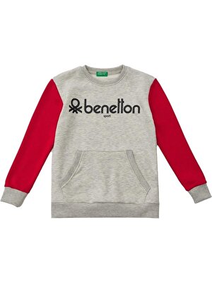 Benetton Kanguru Cepli Erkek Sweat - Kırmızı