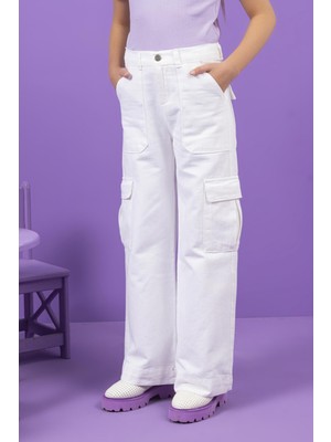 Dmb Kids DMB Kargo Kız Kot Pantolon - Beyaz