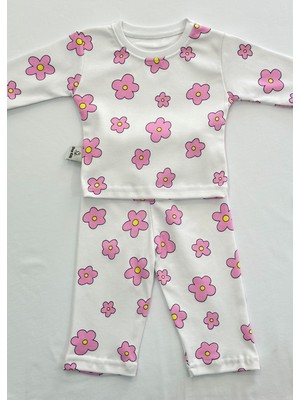 Drop Kids Bebek Pijama Uzun Pembe Çiçek Desen %100 Pamuk Yenidoğan Çocuk Pijama