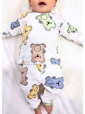 Drop Kids Bebek Pijama Uzun Yeşil Büyük Ayıcık Desen %100 Pamuk Yenidoğan Çocuk Pijama