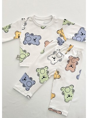 Drop Kids Bebek Pijama Uzun Yeşil Büyük Ayıcık Desen %100 Pamuk Yenidoğan Çocuk Pijama