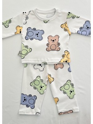 Drop Kids Bebek Pijama Uzun Yeşil Büyük Ayıcık Desen %100 Pamuk Yenidoğan Çocuk Pijama